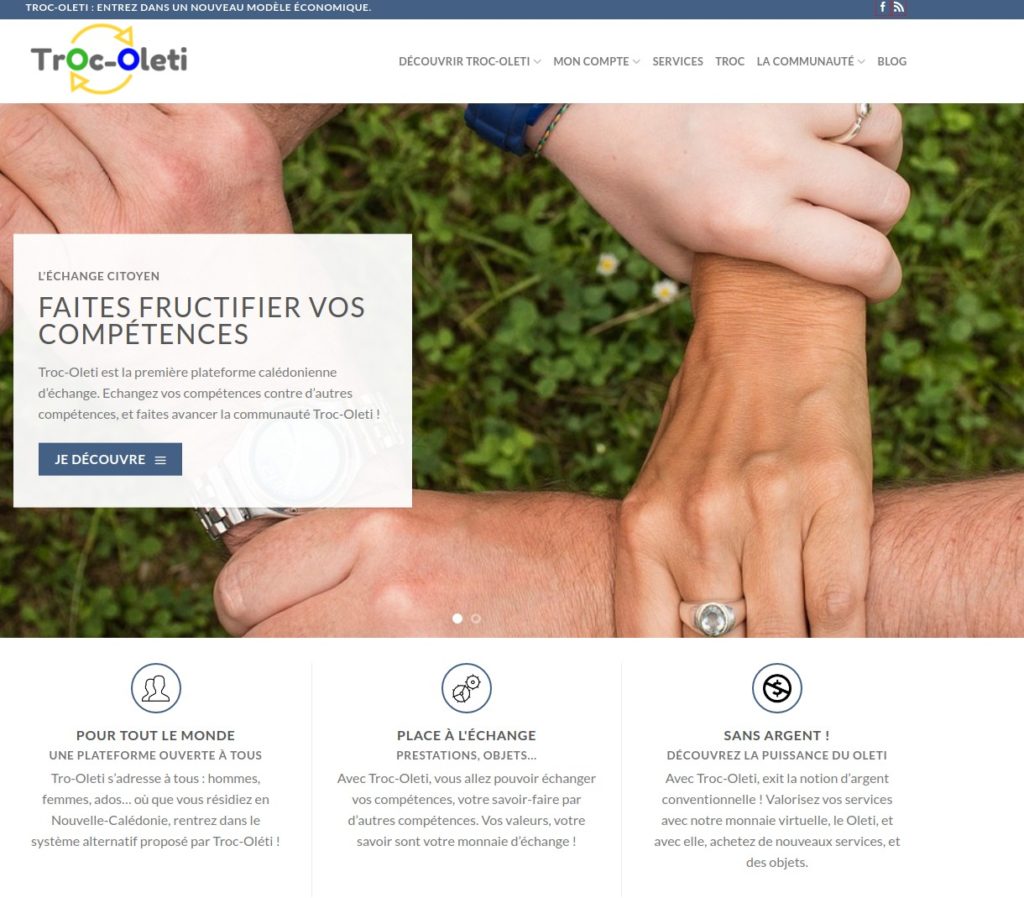 La page d'accueil du site Troc-Oleti